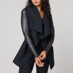 Spanx Faux Leather Drape Front Convertible Jacket / Coat (Black) Size 1X